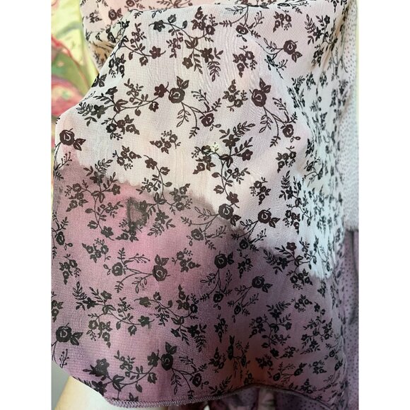 Y2K Fairycore Pink Floral & Polka Dot Chiffon Tunic Top With Asymmetrical Hem - Picture 8 of 8